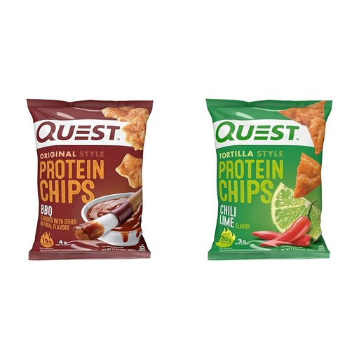 [BRSROAIPDIHQ2DQZ] Quest Nutrition Protein Chips, BBQ, High Protein, Low Carb, 1.1 Ounce (Pack of 12) & Tortilla Style Protein Chips, Chili Lime, Baked, 1.1 Oz, Pack of 12