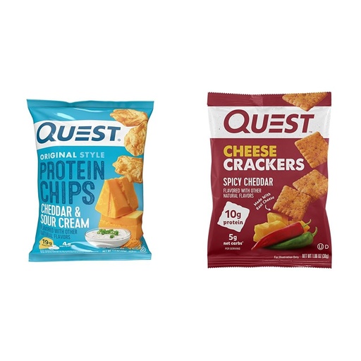 [BRSRAYYYBYMWOADG] Quest Protein Chips, Cheddar & Sour Cream, 1.1 Oz (12 Count) & Cheese Crackers, Spicy Cheddar Blast, 1.06 Oz (12 Count)