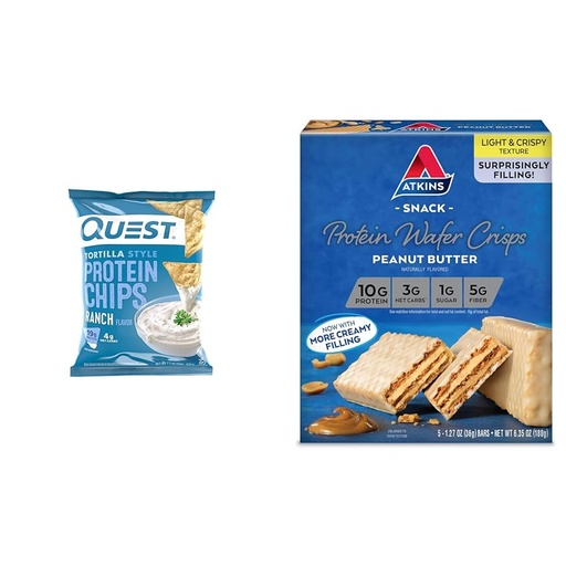 [BRSRAYYYB5YBMGTH] Quest Ranch Tortilla Protein Chips (Pack of 12) & Atkins Peanut Butter Protein Wafer Crisps (5 Count)