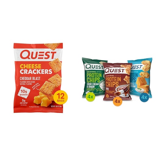 [BRSROAINOB7BAE37] Quest Nutrition Cheese Crackers & Protein Chips Variety Pack, (BBQ, Cheddar & Sour Cream, Sour Cream & Onion), High Protein, Low Carb, 1.1 Ounce (Pack of 12)