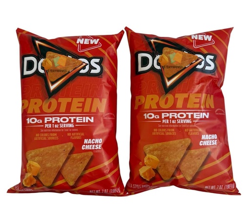 [BRSRYYIPBENQODTO] High Protein Nacho Cheese Tortilla Chips, 2-Pack (7 oz Bags) – Baked Zesty Cheese Protein Corn Chips, 10g Protein Per Serving, Low Carb Crispy Fitness Snacks for Gym, Office, and On-the-Go Fuel (14 oz Total)