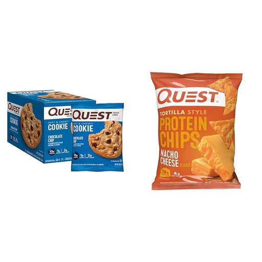 [BRSROBQCCF7RYHTO] Quest Nutrition Chocolate Chip Protein Cookie; Keto Friendly; High Protein; Low Carb; 12 Count & Tortilla Style Protein Chips, Low Carb, Nacho Cheese 1.1 Ounce (Pack of 12)
