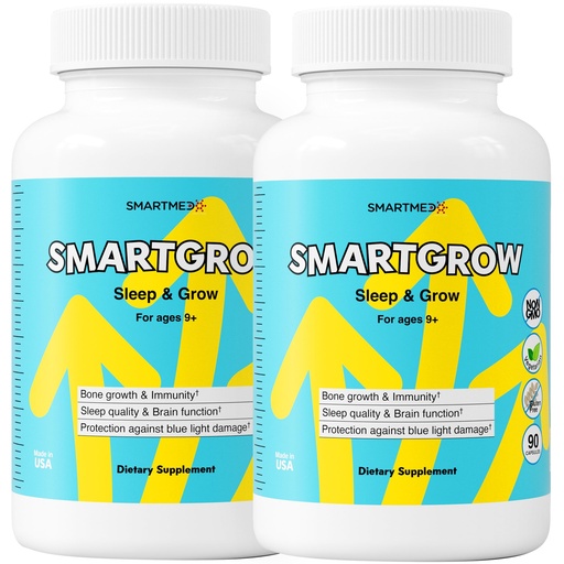 [BRSREYD3DN6A4FYV] SmartGrow Premium Growth Formula for Teens – Bone, Brain, Sleep & Eye Support – Calcium, Vitamin D3, L-Theanine – Daily Wellness Supplement (180 Capsules) – 3 Month Supply
