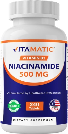 [BRSROCAEAEJQIFL3] Vitamatic Niacinamide 500 mg 240 Tablets - Flush Free Vitamin B3 - Supports Energy Production