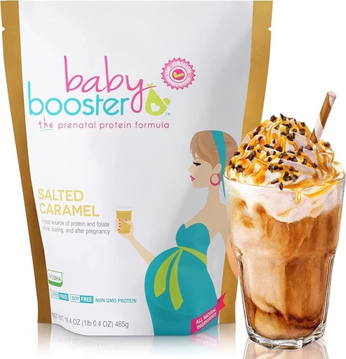 [BRSW2BQYOJYBOEI4] Baby Booster Salted Caramel Prenatal Vitaminas papildas ir baltymų purtyti, Kofeinas nemokamai, Visi natūralūs, Vegetariškas DHA, Aukštas proteinas, Metilo foliatas, B Vitaminai, Puikus ryte liga, 1 LB