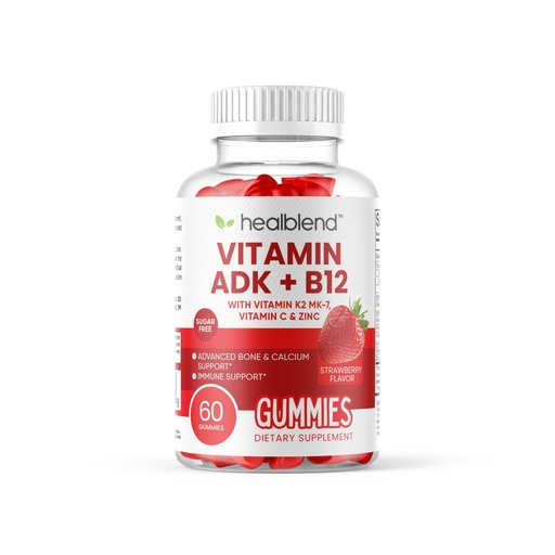 [BRSRGGAYB4NR6FDJ] healblend Vitamin ADK + B12 Gummies - High Potency Vitamin D3 10000 IU, K2 MK-7, Vitamin A & B12 5000mcg - Immune, Bone & Energy Support Supplement - Strawberry Flavor, 60 Gummies (1)