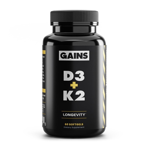 [BRSREEIBPN5GO3TK] Gains in Bulk D3 K2 Supplement, Vitamin D3 5000 IU, Vitamin K2 100 Mcg, Vitamin A 5000 IU, Algae Oil with Omega 3, Wellness Support for Men & Women, Gluten Free, Vegan, Non GMO, 60 Softgels