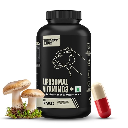[BRSREFL2OF7WA2DU] BeastLife Liposomal Vitamin D3 Plus with Vitamin A & Vitamin K2 | for Immune Support, Bone Health & Absorption | Skin Support | Calcium Utilization & Arterial Health |Max Bioavailability | 60 Capsules