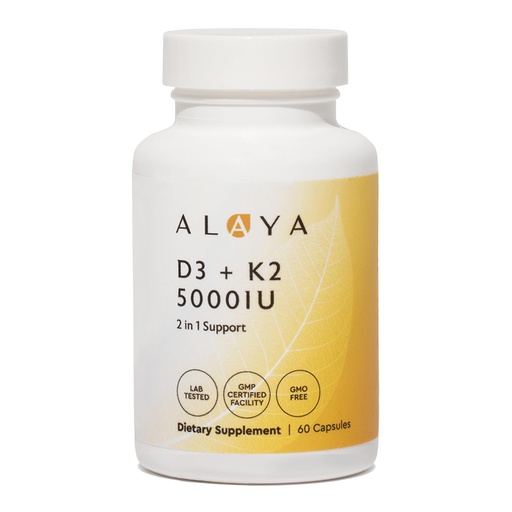 [BRSROHYOPIGRMADU] Alaya Naturals Vitamin D3 K2 Supplement – 5000 IU D3, 50 mcg K1, 15 mcg K2 MK-7 – High Absorption Capsules for Bone & Immune Support, Non-GMO, Vegetarian Capsules 60 Count