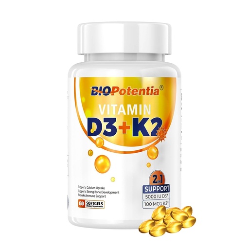 [BRSRABQBBMBAKETH] Vitamin D3 K2 with MCT Oil Supplement, Vitamin D3 5000 IU & K2 100MCG (MK7), Supports Bone & Teeth & Immune Health - Gluten Free Non-GMO - 60 Softgels