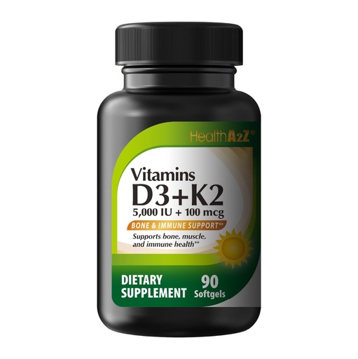 [BRSRYYAHOF6RQ2YU] HealthA2Z® Vitamin D3 (5,000 IU) + K2-90 Softgels (Pack of 1) - Helps Calcium Absorption for Bones, Teeth, Mood & Immune Health