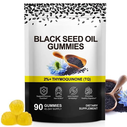 [BRSREGQOCRYQAYDO] Black Seed Oil Gummies, Hair, Skin, & Heart Support, Pure Nigella Sativa Black Cumin Seed Oil Cold-Pressed- Thymoquinone-Rich, 500mg Serving, 45 Days Supply, Vegan & Non-GMO,