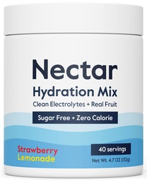 Nectar Sugar Free Electrolytes Powder - Organic Fruit No Sugar or Calories - Hydration Powder for Dehydration Relief and Rehydration - Keto and Paleo (Strawberry Lemonade 40 Serving Tub)