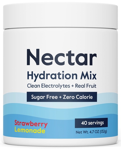 [BRSRMAQCOEBAGAIZ] Nectar Sugar Free Electrolytes Powder - Organic Fruit No Sugar or Calories - Hydration Powder for Dehydration Relief and Rehydration - Keto and Paleo (Strawberry Lemonade 40 Serving Tub)