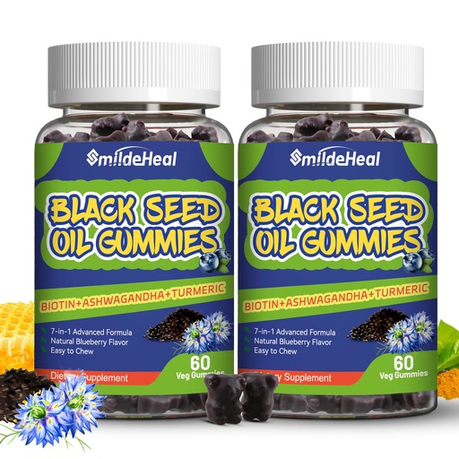[BRSRAEDYBZYAOF3L] 2 Pack Black Seed Oil Gummies, Organic Black Cumin Seed Oil Gummies, Black Cumin Seed Oil Organic 500mg, Chewable Black Seed and Honey Gummies, Vegan, 120 Gummies