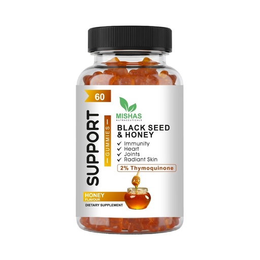 [BRSREYYNCJ7QKFLB] Mishas Nutraceuticals Black Seed Oil and Honey Gummies, 2% Thymoquinone, Immune Support, Joint Health, 60 Count