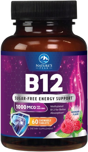 [BRSREYYKOABGKCQ6] Vitamin B12 Complex (Methylcobalamin) 1000 mcg - 3X Strength B 12 Vitamins Supplement for Cellular Energy Metabolism, Nature's Nervous System Support, Bottled USA, Berry Flavor - 60 Chewable Tablets
