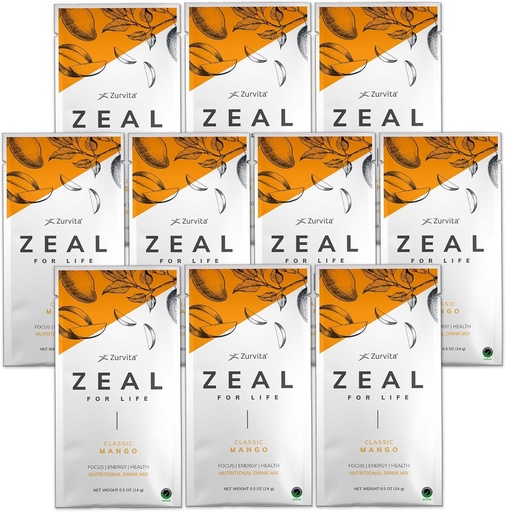 [BRSROFQKCMMWKYL6] Zurvita - ライフウェルネスドリンクミックスのためのZeal - クラシックマンゴーフレーバー - グルテンフリー、ビーガン、ビオチン、ビタミン、健康のためのミネラル - 10パケット