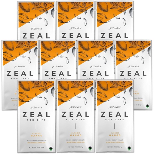 [BRSROFQKCMMWKYL6] Zurvita - Zeal for Life Wellness Drink Mix - Classic Mango Flavor - Gluten-Free, Vegan, with Biotin, Vitamins and Minerals for Health - 10 Packets