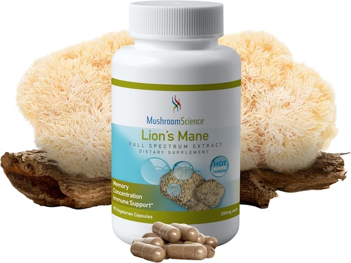 [BRSWIYYIOENGA3TE] MushroomScience Lions Mane Mushroom Capsules, Memory & Concentration Support, Full Spectrum Extract, Mushroom Supplement for Adults, Hot Water Extracted Mushrooms, Vegetarian, 300MG, 90 ct