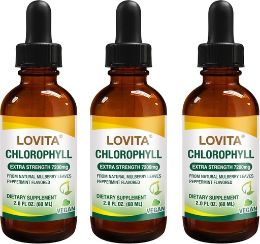 [BRSROBQYOANQ42Q4] LOVITA Chlorophyll Liquid Drops, High Potency 120 mg/mL, 7,200 mg per Bottle, Natural Energy Booster & Immune Support, Internal Deodorant, Skin Health, Vegan & Non-GMO, Mint Flavor, 180 Servings
