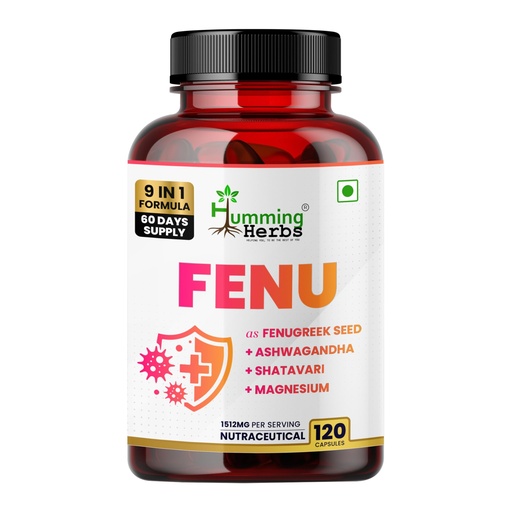 [BRSREBATA54B6G3J] Humming Herbs Fenugreek Seed Extract Complex — with Ashwagandha, Shatavari, Safed Musli, Magnesium, Zinc, Vitamin D3, B6 & Folate — 1512 mg per Serving — 120 Capsules (60 Days)