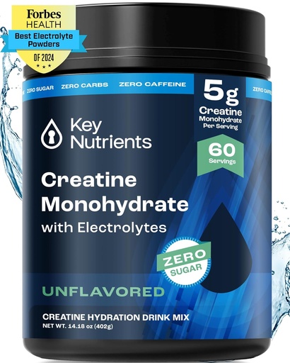 [BRSRAZQYCEFGCDTG] KEY NUTRIENTS Creatine Monohydrate Powder + Electrolytes, 5000mg Creatine Powder, Micronized Creatine Monohydrate, Creapure Creatine - 60 Servings, Made in USA