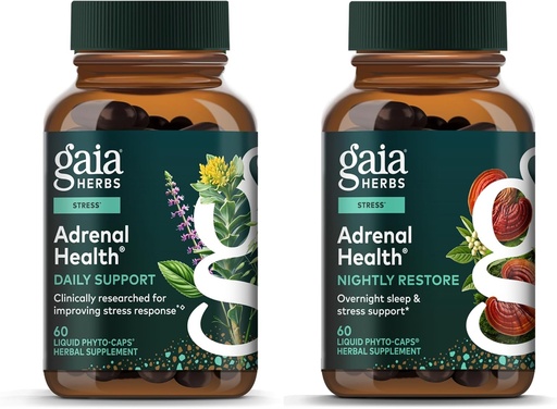 [BRSRGBQROB7WKA34] Gaia Herbs Adrenal Health Daily Support, Help Maintain Healthy Energy & Stress Levels*, 60 Vegan Liquid Phyto-Caps Adrenal Health Nightly Restore, 60 Vegan Liquid Phyto-Caps - Bundle