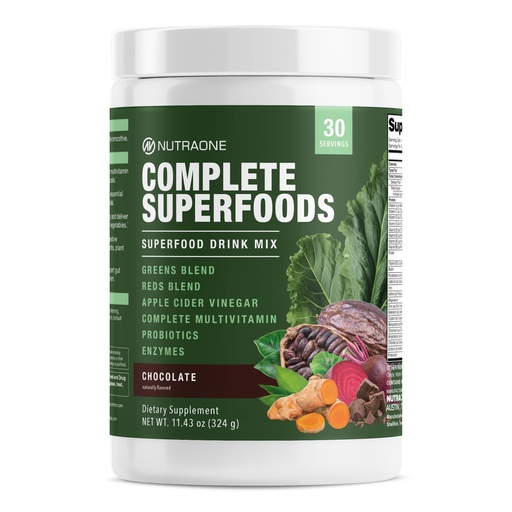 [BRSRA2QNOIJRA3DG] Complete Superfoods, Greens & Reds Blend*, Apple Cider Vinegar, Digestive Enzyme Blend*, Probiotic Blend*, Multivitamin* (Chocolate - 30 Servings)