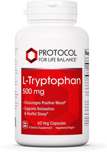 [BRSWIHD3DIEBGC36] PROTOCOL FOR LIVBALANCE L-Tryptophan 500mg - Stress Relief og avslapning - 60 Veg Caps