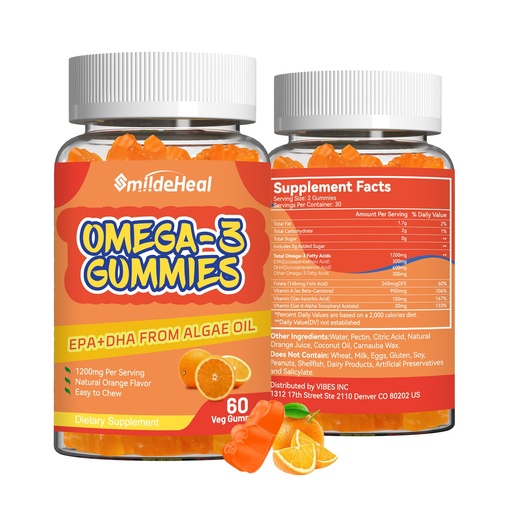 [BRSRAGL4OYPWADYU] 2 Pack Omega 3 Gummies Supplement 1000mg, High Absorption DHA & EPA, Heart, Brain & Joint Support, Extra Strength Fish Oil Omega 3 Gummies Vitamins, 120 Count