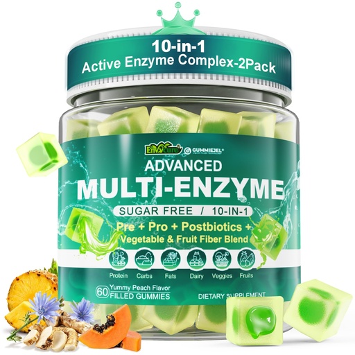 [BRSROAALOF7RGAYU] 2Pack Digestive Enzymes Gummies for Women & Men, Multi-Enzymes with 90Billion CFU Probiotics and Prebiotics & Postbiotic, Vegetable & Fruit Fiber Blend, Super Enzymes for Digestive & Gut Health,Immune