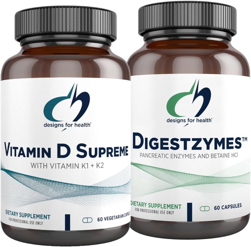 [BRSRO2YFOQDQEHTG] Designs for Health Vitamin D Supreme + Digestzymes Digestive Enzymes Bundle - Vitamin D3 5000 IU with 2000mcg Vitamin + Digestion Support Enzymes with Betaine HCl - 2 Products