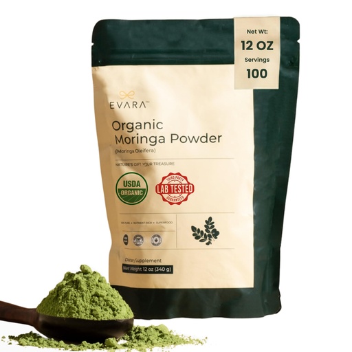 [BRSRAFT5OUIWCYI7] EVARA Moringa Powder Organic (12oz/ 340g) | 100% Pure & Organic Moringa Leaf Powder with Vital Nutrients | For Strong Immunity, Natural Energy & Skin Health | Vegan, Gluten Free | GMP & USDA Certified