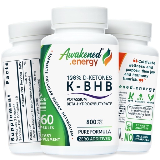 [BRSRGGD6PMPQO3T7] K-BHB Potassium Beta-Hydroxybutyrate Supplement – 100% D-Ketones for Keto Energy, Cellular Energy & Nerve Function – Pure Formula, No Fillers – 60 Vegan Capsules
