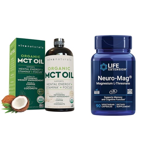[BRSROBL3DIIQ2FIY] Viva Naturals Organic MCT Oil for Keto Coffee (32 fl oz) - Best MCT Oil Supplement & Life Extension Neuro-mag Magnesium L-threonate, Magnesium L-threonate, Brain Health, Memory