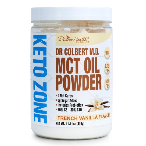 [BRSWGFT3BMNQIELL] Dr. Colbert, MD MCT Oil Powder | French Vanilla Flavor | by Divine Health | Keto Zone | 70% C8 | 30% C10 | 0 Net Carbs | Gluten Free | 30 Day Supply | 315g