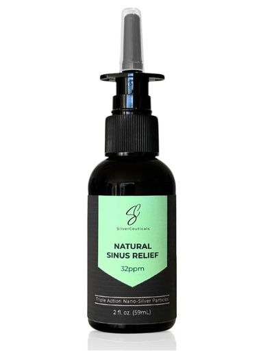 [BRSROBAFDN6AICTD] Sinus Relief Spray w/Colloidal Silver - Natural Allergy Symptom Relief - Infection - Relieve Congestion - Thin Mucus - Nasal Decongestant - Rinse & Clear Sinuses - Only 2 Ingredients - 2oz