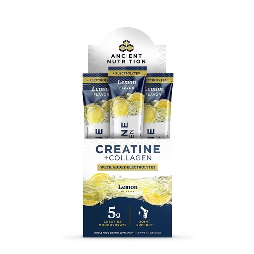 [BRSRGFT3BF7AOF37] Ancient Nutrition Creatine + Collagen + Electrolytes – Muscle Strength, Lean Body Mass, Joint Comfort & Cognitive Support – Includes 5g Creatine Monohydrate for Women, Lemon (15 Servings)