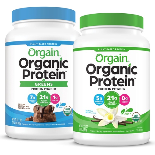 [BRSWYFA2AQMQAHTP] Orgain Organic Vegan Protein Powder + Greens, Creamy Chocolate Fudge (1.94lb) and Organic Vegan Protein Powder, Peanut Butter (2.03lb) Bundle
