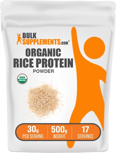 [BRSWGA32OAGQAHTV] BulkSupplements.com Organic Rice Protein Powder - Vegan Plant Protein, Unflavored - Vegan & Gluten Free, 30g per Serving, 500g (1.1 lbs) (Pack of 1)