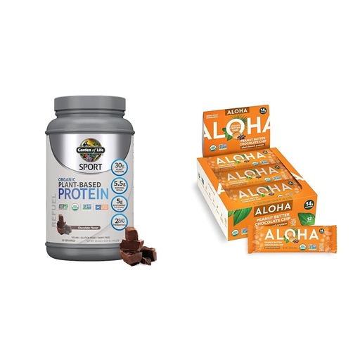 [BRSROBL3DMDWYD3B] Garden of Life Organic Vegan Sport Protein Powder & Aloha Organic Plant Based Protein Bars |Peanut Butter Chocolate Chip | 1.98 Oz