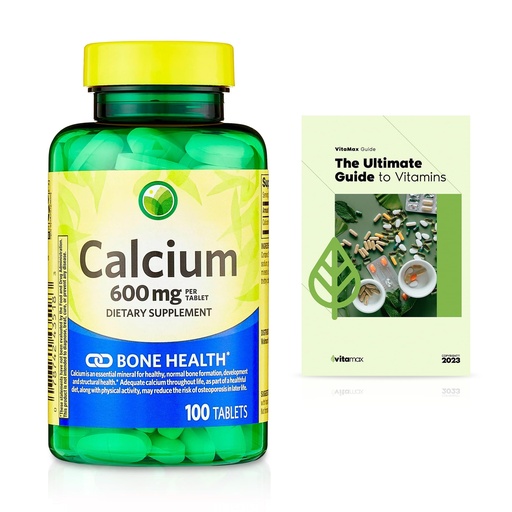 [BRSRGYIKCMIRS2TP] SV Calcium Calcium 600 mg, 100 Tablets, Bone Health Dietary Supplement Tablets Bundle with Vtmx Vitamin Guide