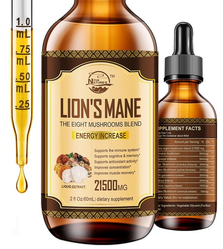 [BRSROBIHCFYBMCT3] Lions Mane Supplement, Liquid Mushroom Extract Drops, 8 Mushrooms Complex for Cognitive Support and Immunity Boost, Up to 2 Month Supply, Mushroom Supplement with Lion's Mane, Cordyceps, Reishi