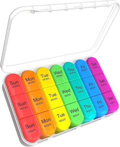 [BRSRMFIRCNYAODTO] ASprink 3 Times a Day Pill Organizer, 7 Day Medicine Organizer, Large Pill Case, White, 21 Compartments