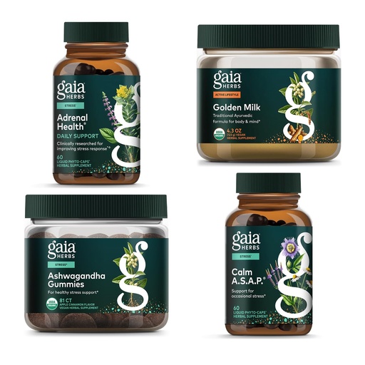 [BRSROGQROUCRQFL4] Gaia Herbs Calm Kit - Adrenal Health Daily Support, Calm A.S.A.P., Ashwagandha Gummies, Golden Milk