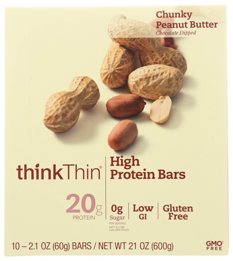 [BRSWIHIQOUPQGDT4] Thinkthin, Bar High Protein Chunky Peanut Butter Box, 2.1 Ounce, 10 Pack