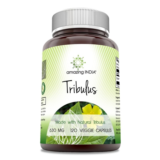 [BRSROEAHBZYREH3F] Amazing India Tribulus Supplement | 630 Mg per Serving | 120 Veggie Capsules | Non-GMO | Gluten-Free | Made in USA