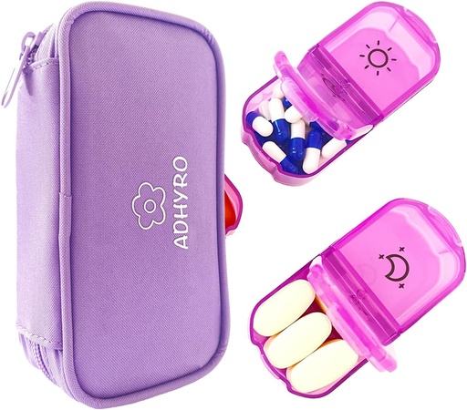[BRSROHA2OEPB4C3D] Pill Organizer 2 Times a Day, Large AM/PM Weekly Pill Box 7 Day Pill Case with writable Labels and Privacy Protection Light-Purple Zipper Bag to Hold Supplements, Vitamins and Fish Oils