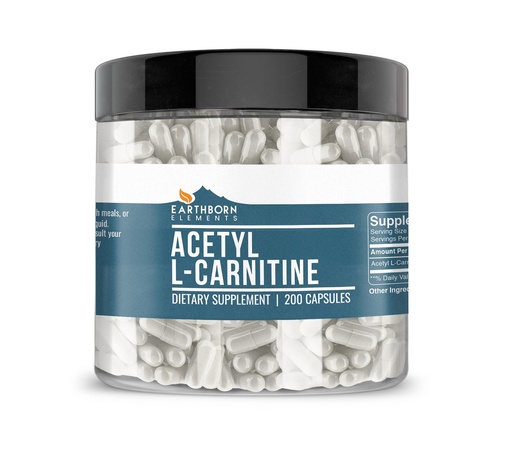 [BRSWYZQDAEIWKALU] Earthborn Elements Acetyl L-Carnitine, 200 Capsules, Pure & Undiluted, No Additives